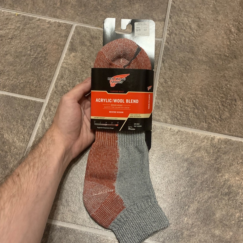 Red Wing Shoes Acrylic Wool Blend Safety Toe Quarter Crew Socks, 1 Pair Sz 12-15